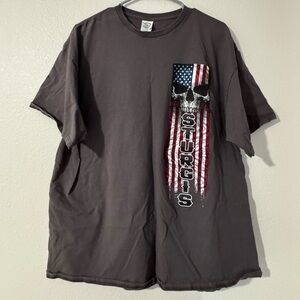 Sturgis 2022 Dark Gray Men's T-Shirt with Skull and Flag Graphic 2XL